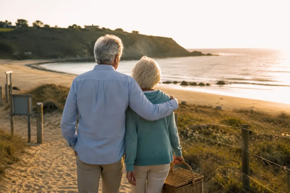 A peaceful beach walk at sunset